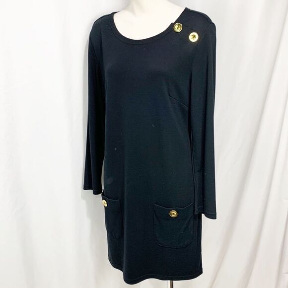 Sail To Sable STS Black Shift Dress w Gold Button Details Medium - Picture 2 of 11